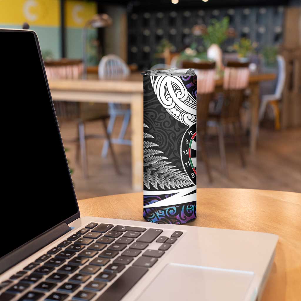Personalized NZ Darts Skinny Tumbler Paua Shell Maori Koru Whakairo - Purple - Polynesian Pride