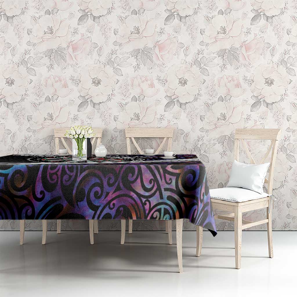 Personalized NZ Darts Tablecloth Paua Shell Maori Koru Whakairo - Purple - Polynesian Pride