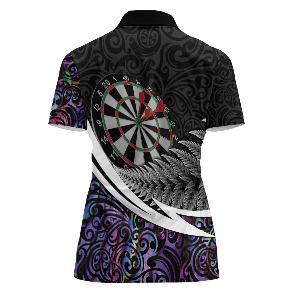 Personalized NZ Darts Women Polo Shirt Paua Shell Maori Koru Whakairo - Purple LT7 - Polynesian Pride