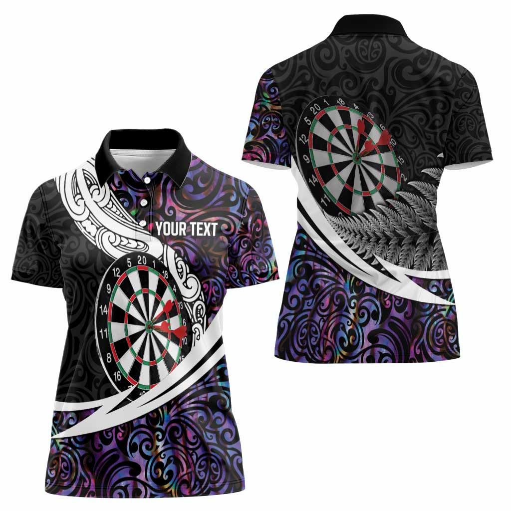 Personalized NZ Darts Women Polo Shirt Paua Shell Maori Koru Whakairo - Purple LT7 - Polynesian Pride