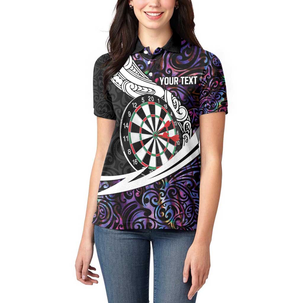 Personalized NZ Darts Women Polo Shirt Paua Shell Maori Koru Whakairo - Purple LT7 - Polynesian Pride