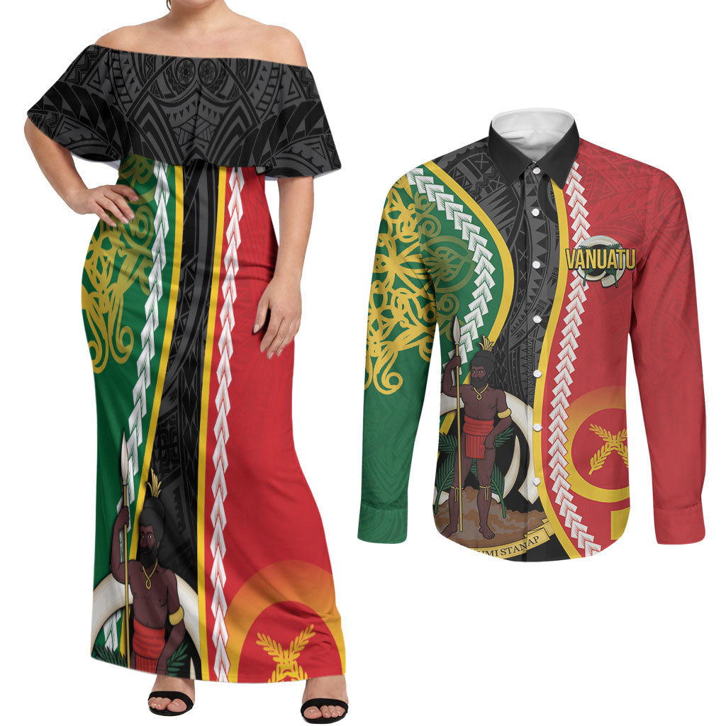 Ni-Vanuatu Indipendens Dei Celebretem Couples Matching Off Shoulder Maxi Dress and Long Sleeve Button Shirt Yumi Yumi Yumi