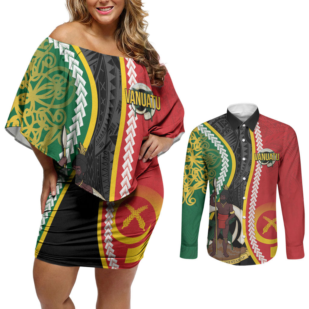 Ni-Vanuatu Indipendens Dei Celebretem Couples Matching Off Shoulder Short Dress and Long Sleeve Button Shirt Yumi Yumi Yumi