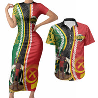 Ni-Vanuatu Indipendens Dei Celebretem Couples Matching Short Sleeve Bodycon Dress and Hawaiian Shirt Yumi Yumi Yumi