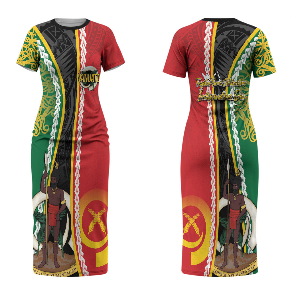 Ni-Vanuatu Indipendens Dei Celebretem Couples Matching Short Sleeve Bodycon Dress and Hawaiian Shirt Yumi Yumi Yumi