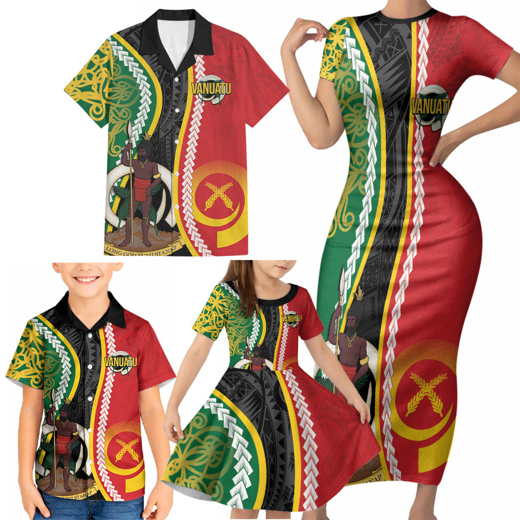 Ni-Vanuatu Indipendens Dei Celebretem Family Matching Short Sleeve Bodycon Dress and Hawaiian Shirt Yumi Yumi Yumi LT7 - Polynesian Pride