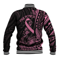 Polynesian Pink Power Baseball Jacket Breast Cancer Ribbon Turtle and Flowers