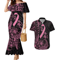 Polynesian Pink Power Couples Matching Mermaid Dress and Hawaiian Shirt Breast Cancer Ribbon Turtle and Flowers LT7 Pink - Polynesian Pride