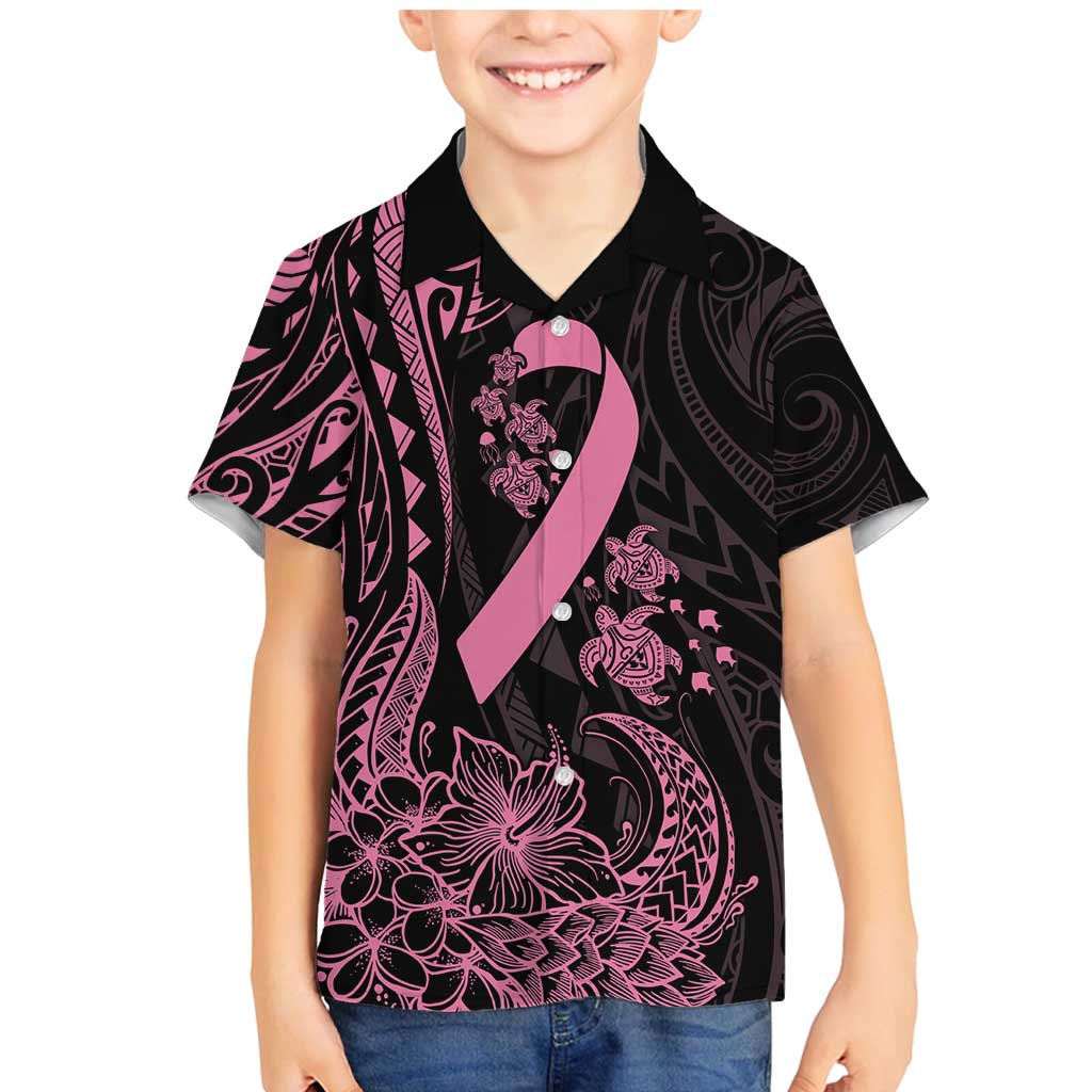 Polynesian Pink Power Family Matching Mermaid Dress and Hawaiian Shirt Breast Cancer Ribbon Turtle and Flowers LT7 Son's Shirt Pink - Polynesian Pride