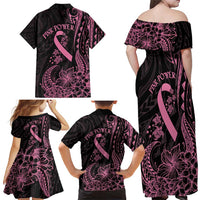 Polynesian Pink Power Family Matching Off Shoulder Maxi Dress and Hawaiian Shirt Breast Cancer Ribbon Turtle and Flowers LT7 - Polynesian Pride