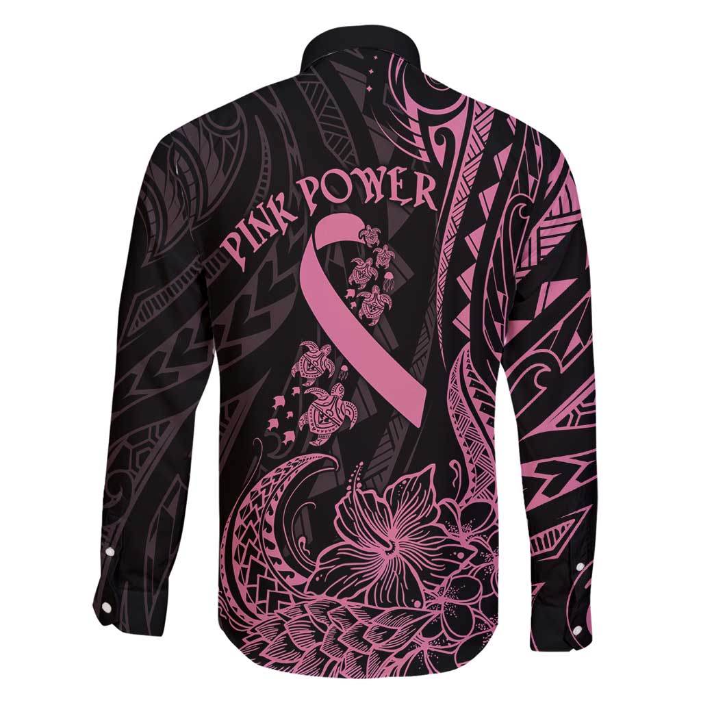 Polynesian Pink Power Family Matching Off Shoulder Maxi Dress and Hawaiian Shirt Breast Cancer Ribbon Turtle and Flowers LT7 - Polynesian Pride