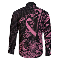 Polynesian Pink Power Family Matching Off Shoulder Maxi Dress and Hawaiian Shirt Breast Cancer Ribbon Turtle and Flowers LT7 - Polynesian Pride