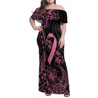 Polynesian Pink Power Family Matching Off Shoulder Maxi Dress and Hawaiian Shirt Breast Cancer Ribbon Turtle and Flowers LT7 Mom's Dress Pink - Polynesian Pride