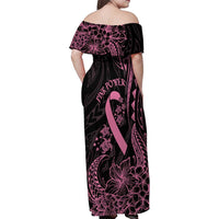 Polynesian Pink Power Family Matching Off Shoulder Maxi Dress and Hawaiian Shirt Breast Cancer Ribbon Turtle and Flowers LT7 - Polynesian Pride