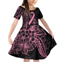 Polynesian Pink Power Family Matching Off Shoulder Short Dress and Hawaiian Shirt Breast Cancer Ribbon Turtle and Flowers LT7 Daughter's Dress Pink - Polynesian Pride