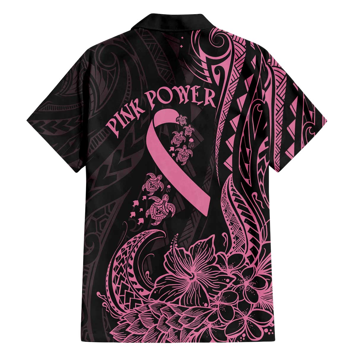 Polynesian Pink Power Family Matching Off Shoulder Short Dress and Hawaiian Shirt Breast Cancer Ribbon Turtle and Flowers LT7 - Polynesian Pride