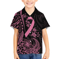 Polynesian Pink Power Family Matching Off Shoulder Short Dress and Hawaiian Shirt Breast Cancer Ribbon Turtle and Flowers LT7 Son's Shirt Pink - Polynesian Pride