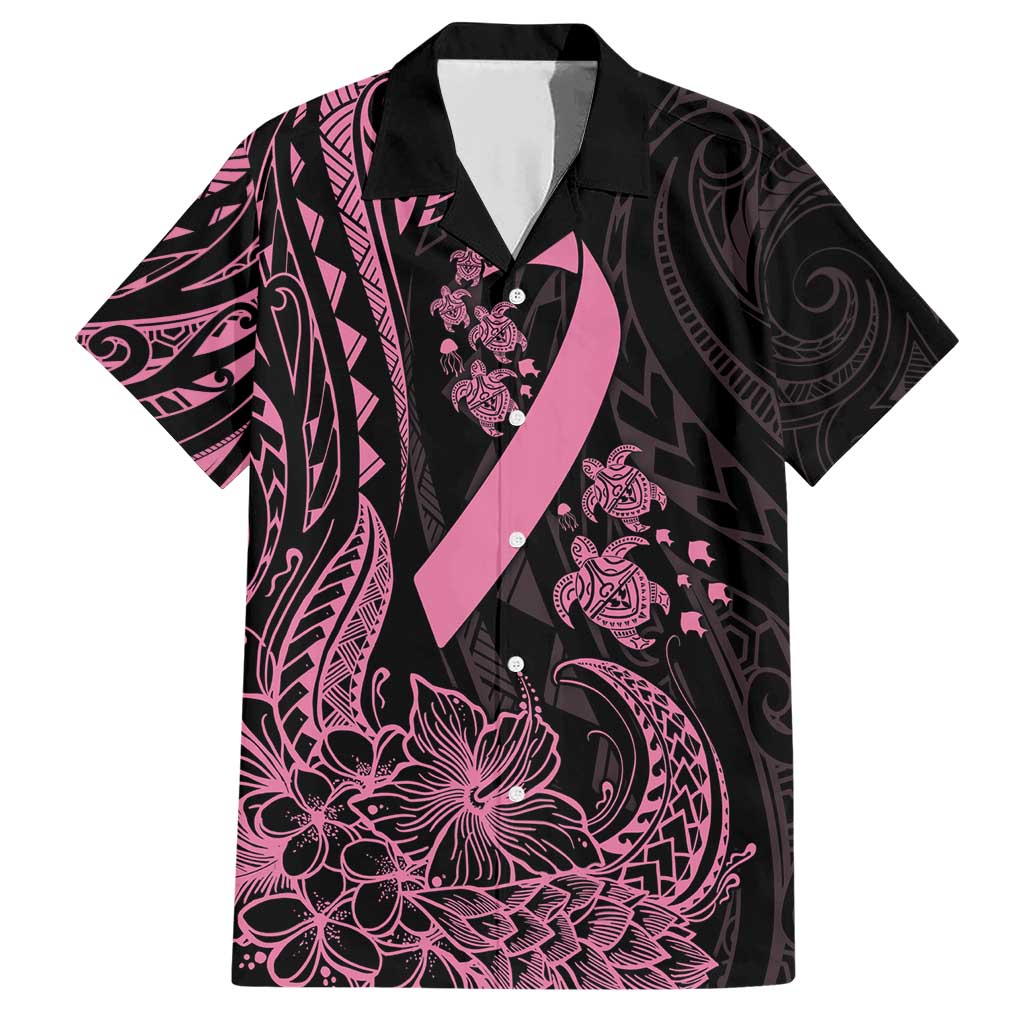 Polynesian Pink Power Family Matching Short Sleeve Bodycon Dress and Hawaiian Shirt Breast Cancer Ribbon Turtle and Flowers LT7 Dad's Shirt - Short Sleeve Pink - Polynesian Pride