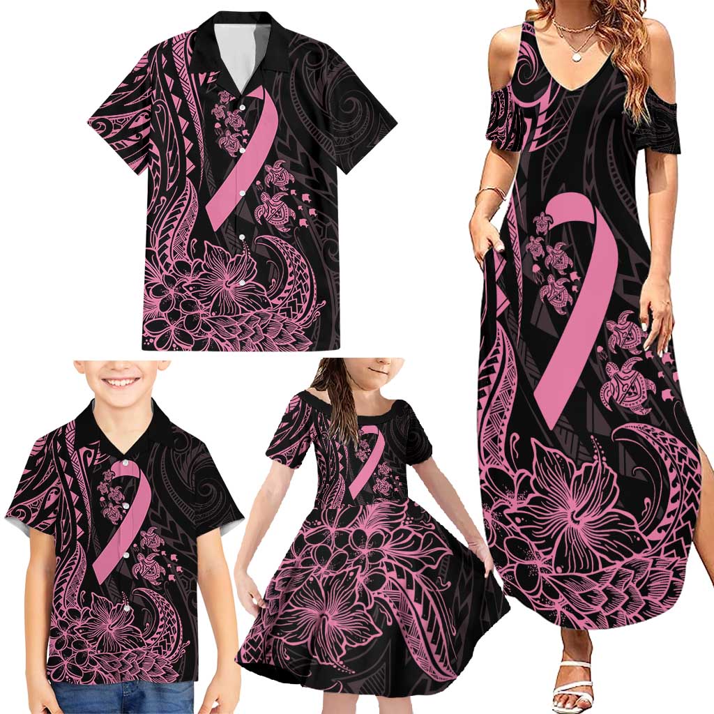 Polynesian Pink Power Family Matching Summer Maxi Dress and Hawaiian Shirt Breast Cancer Ribbon Turtle and Flowers LT7 - Polynesian Pride