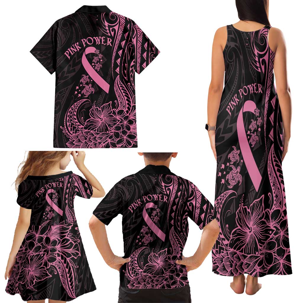 Polynesian Pink Power Family Matching Tank Maxi Dress and Hawaiian Shirt Breast Cancer Ribbon Turtle and Flowers LT7 - Polynesian Pride