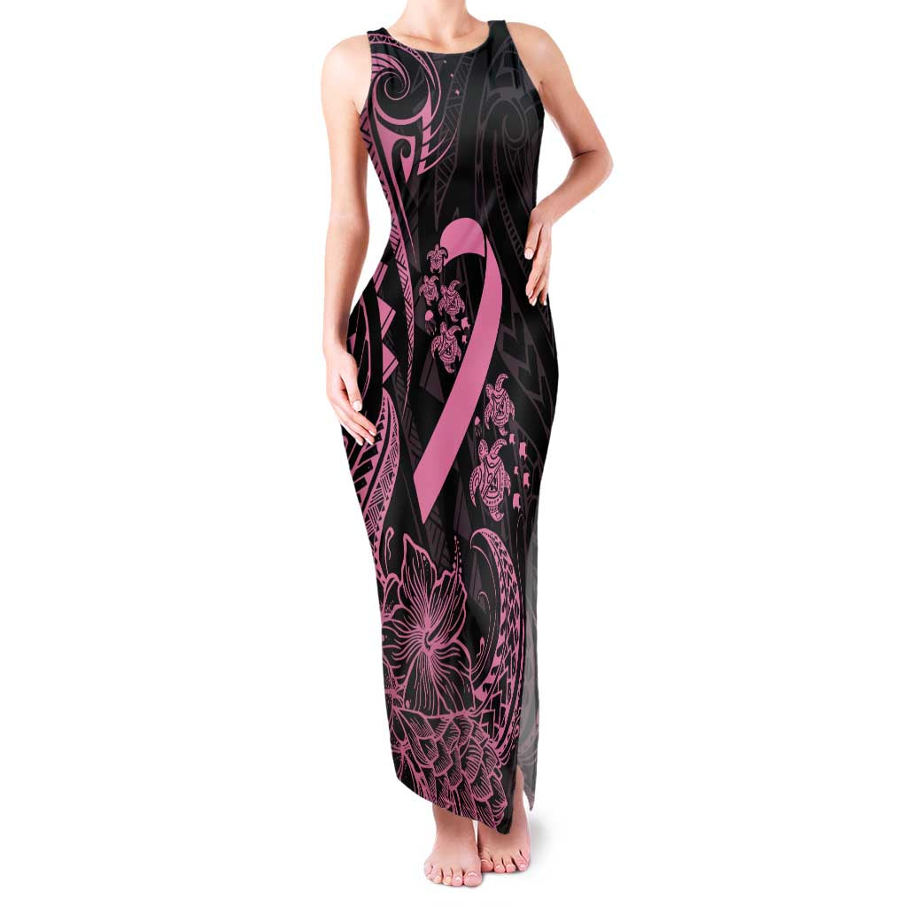 Polynesian Pink Power Family Matching Tank Maxi Dress and Hawaiian Shirt Breast Cancer Ribbon Turtle and Flowers LT7 Mom's Dress Pink - Polynesian Pride