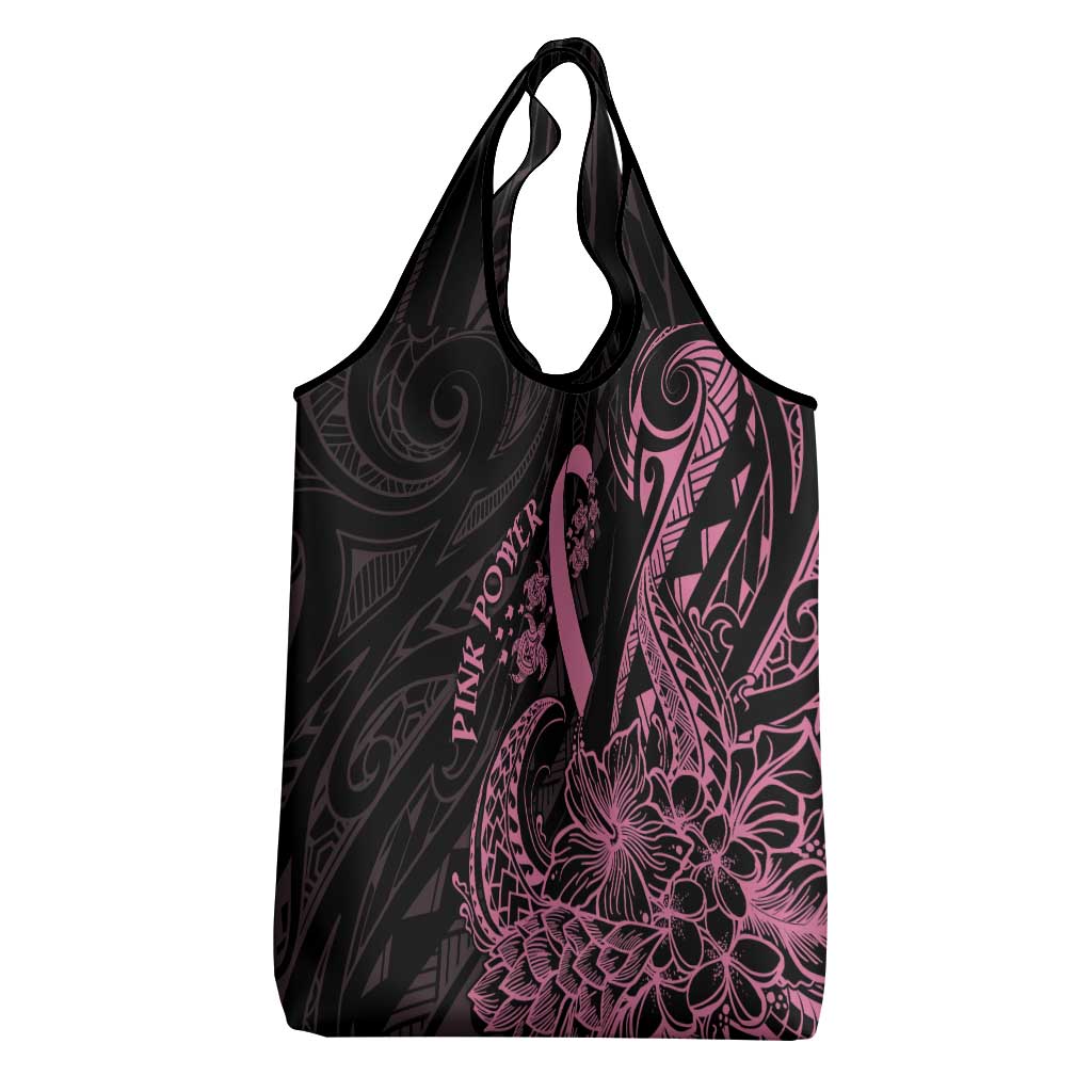 Polynesian Pink Power Grocery Bag Breast Cancer Ribbon Turtle and Flowers