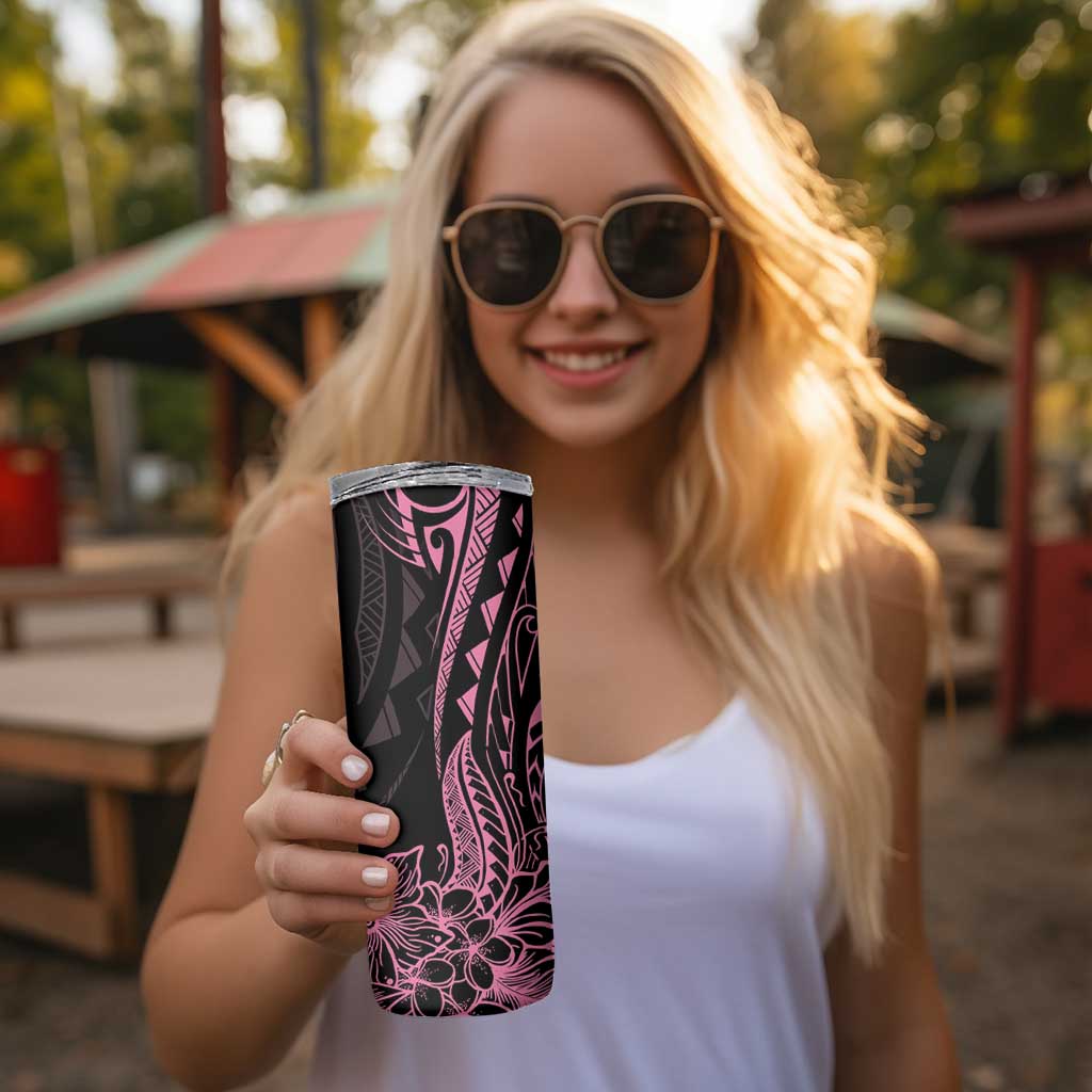 Polynesian Pink Power Skinny Tumbler Breast Cancer Ribbon Turtle and Flowers