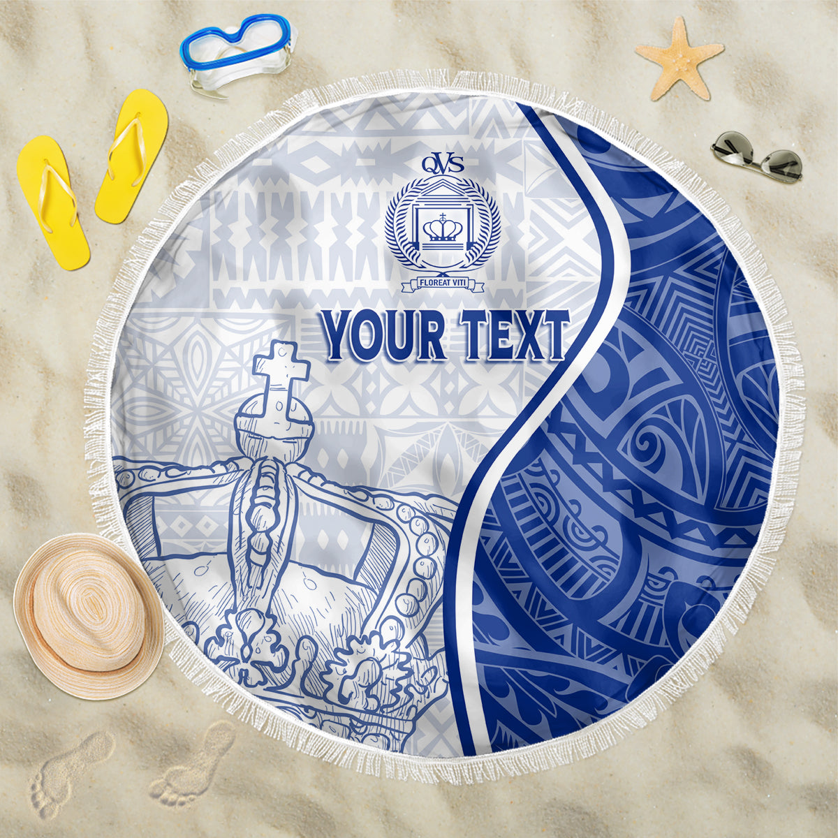 Personalised Queen Victoria School Beach Blanket QVS Old Boys LT7 One Size 150cm White - Wonder Print Shop