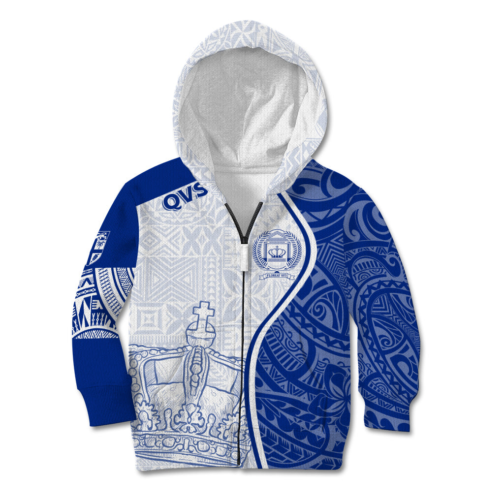 Personalised Queen Victoria School Kid Hoodie QVS Old Boys LT7 Zip Hoodie White - Polynesian Pride