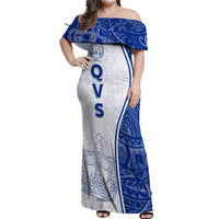 Personalised Queen Victoria School Off Shoulder Maxi Dress QVS Old Boys LT7 Women White - Polynesian Pride