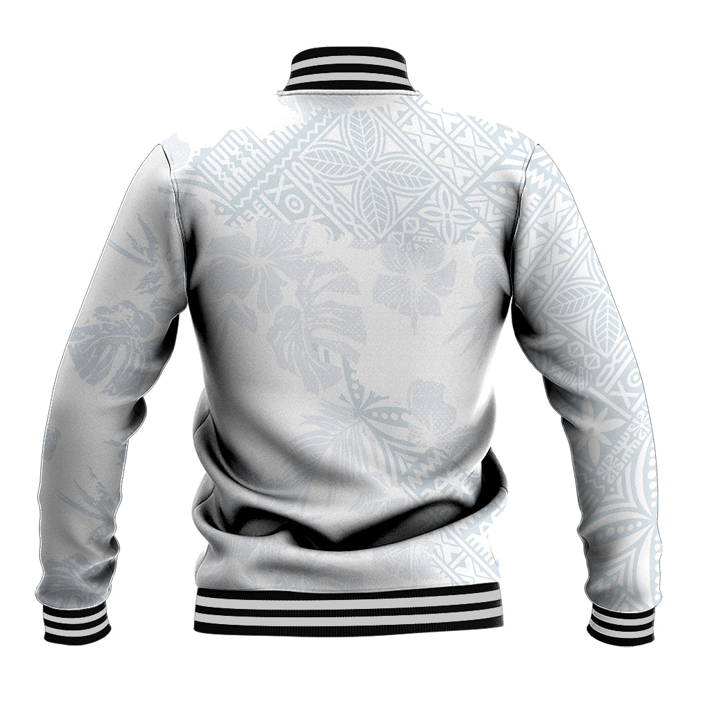 Samoa White Sunday Baseball Jacket Hibiscus Special LT7 - Polynesian Pride