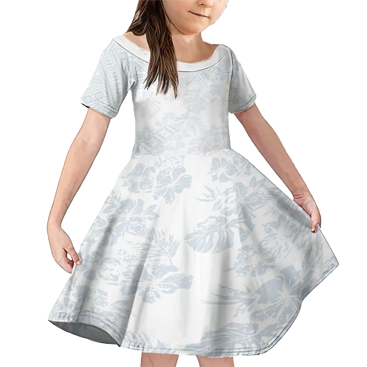 Samoa White Sunday Family Matching Mermaid Dress and Hawaiian Shirt Hibiscus Special LT7 Daughter's Dress White - Polynesian Pride