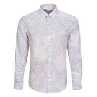 Samoa White Sunday Family Matching Off Shoulder Short Dress and Hawaiian Shirt Hibiscus Special LT7 Dad's Shirt - Long Sleeve White - Polynesian Pride