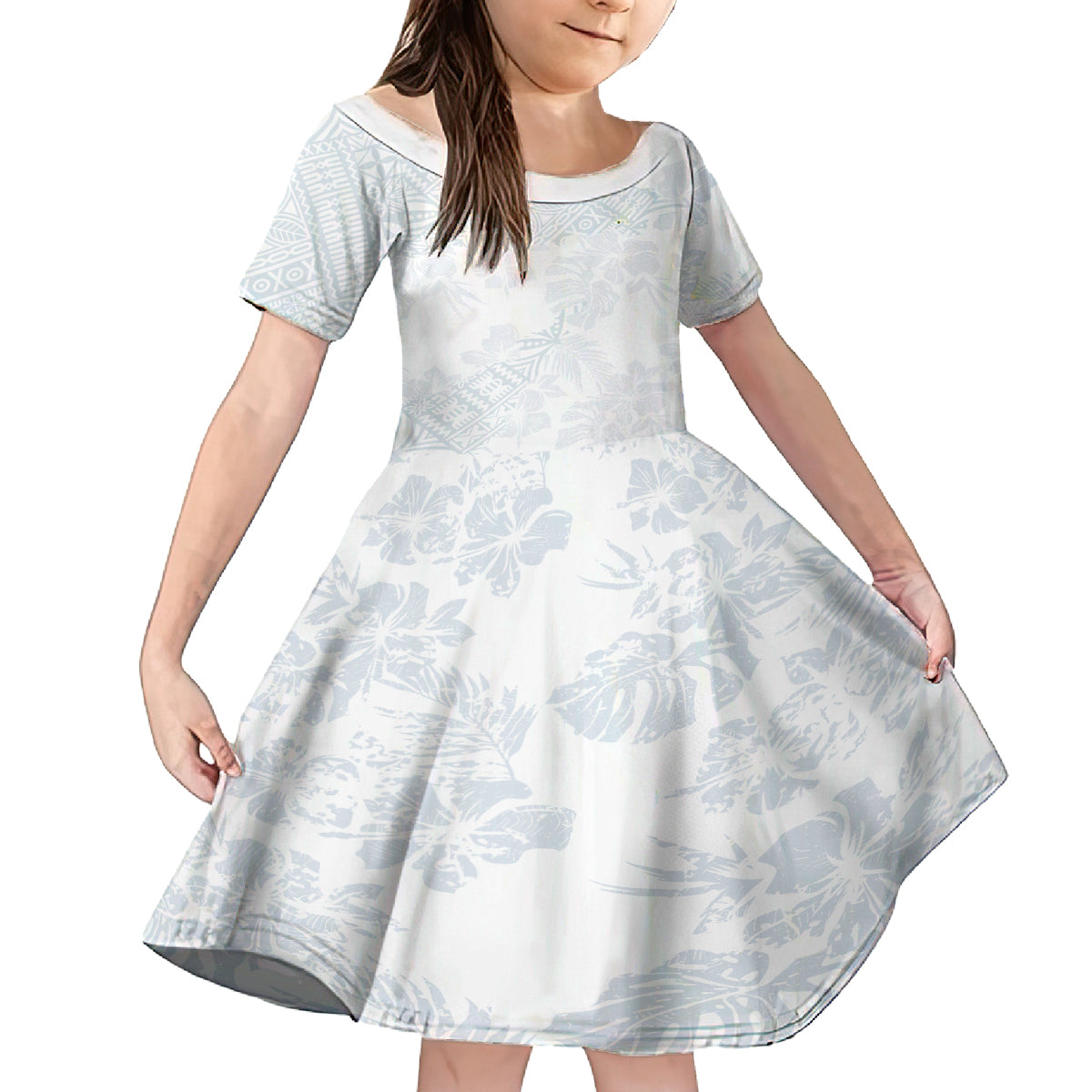 Samoa White Sunday Kid Short Sleeve Dress Hibiscus Special LT7 KID White - Polynesian Pride