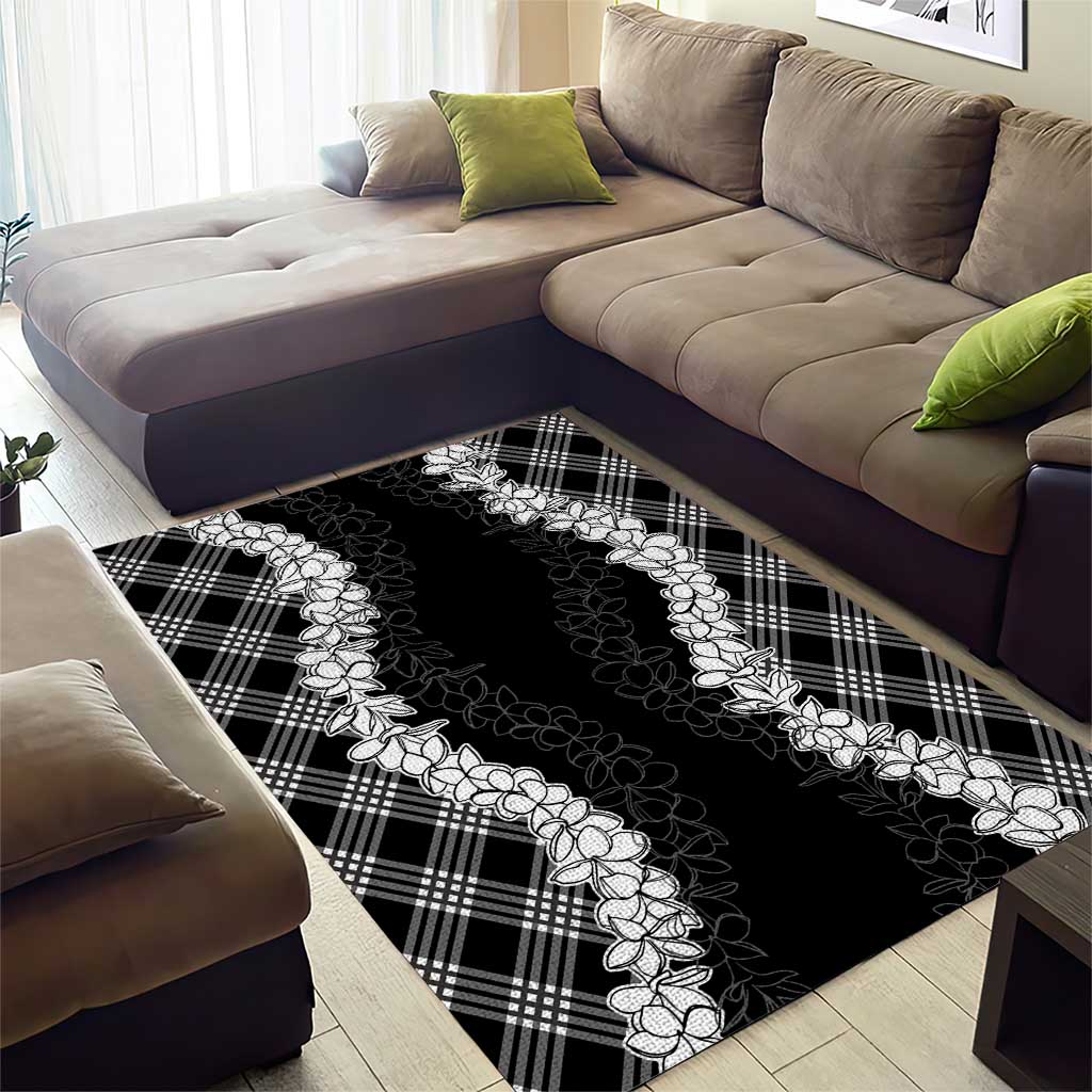 Hawaii Aloha Plumeria Lei Black Palaka Area Rug - Polynesian Pride
