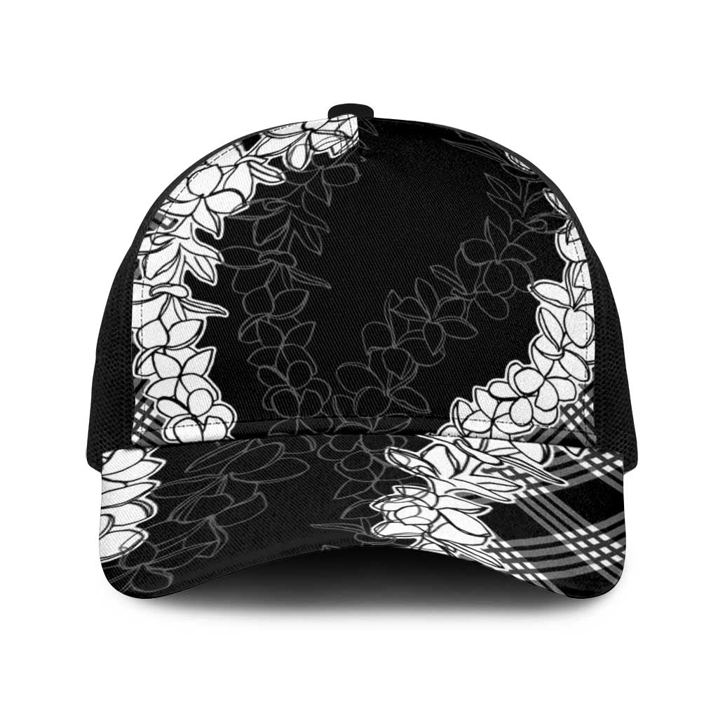 Hawaii Aloha Plumeria Lei Black Palaka Baseball Net Cap - Polynesian Pride