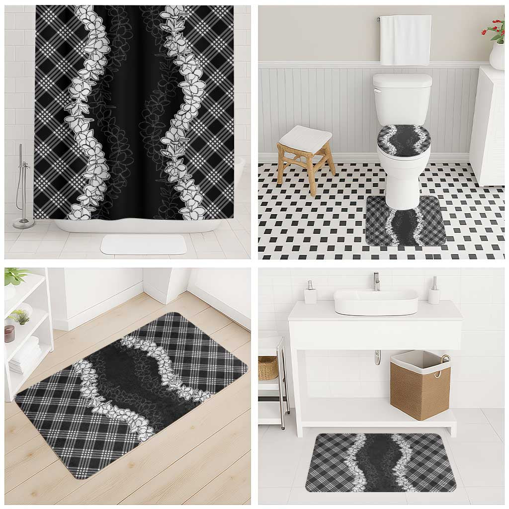 Hawaii Aloha Plumeria Lei Black Palaka Bathroom Set - Polynesian Pride