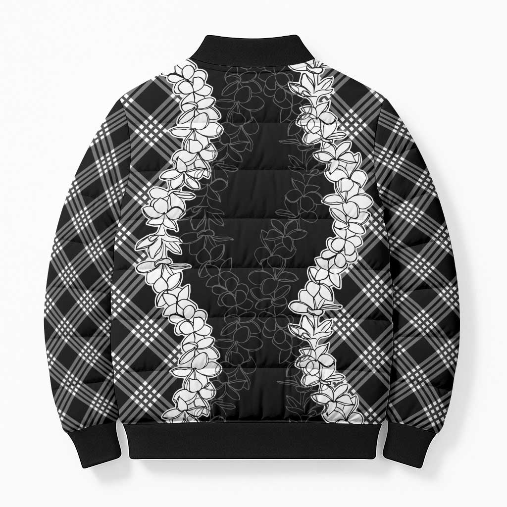 Hawaii Aloha Plumeria Lei Black Palaka Bomber Puffer Jacket - Polynesian Pride