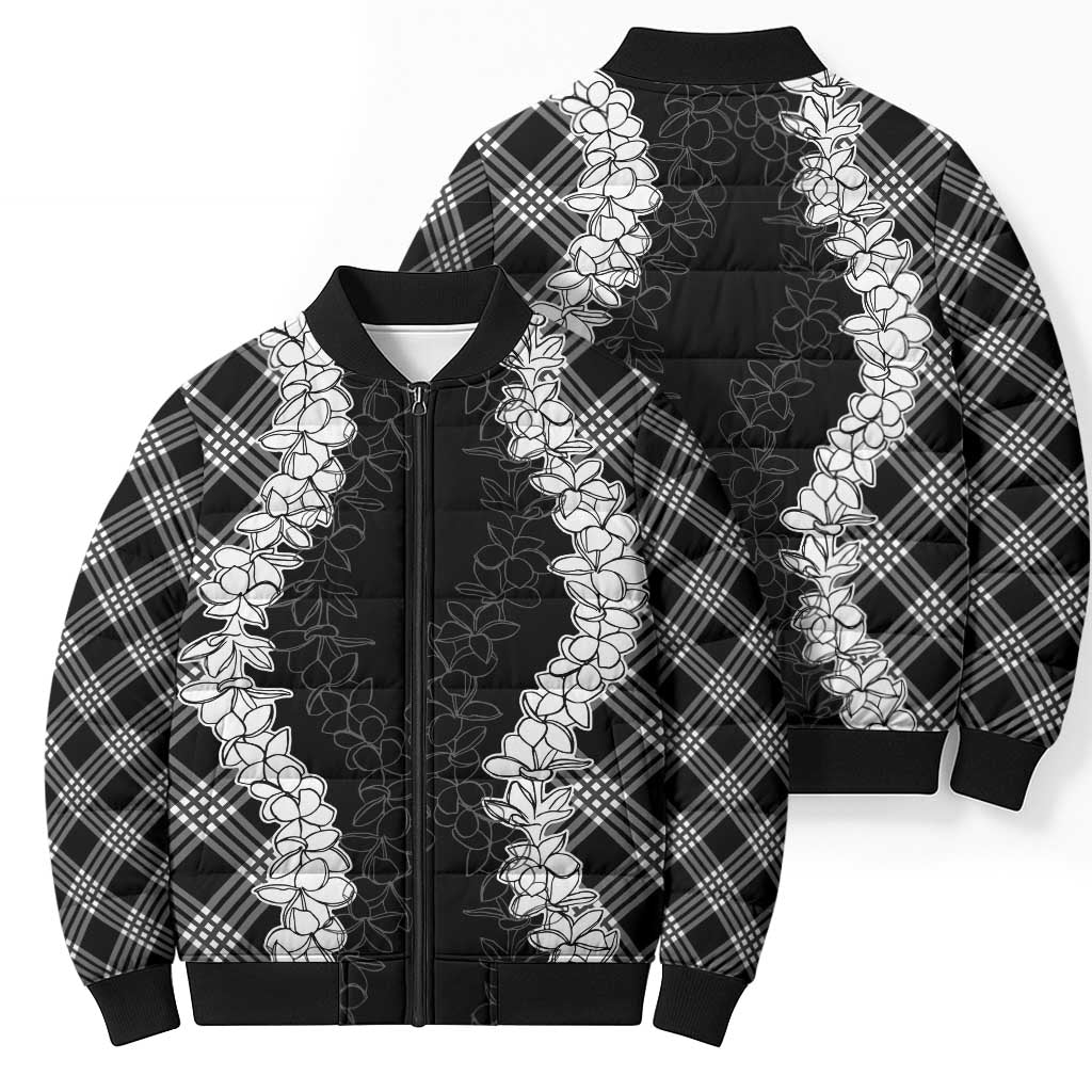 Hawaii Aloha Plumeria Lei Black Palaka Bomber Puffer Jacket - Polynesian Pride