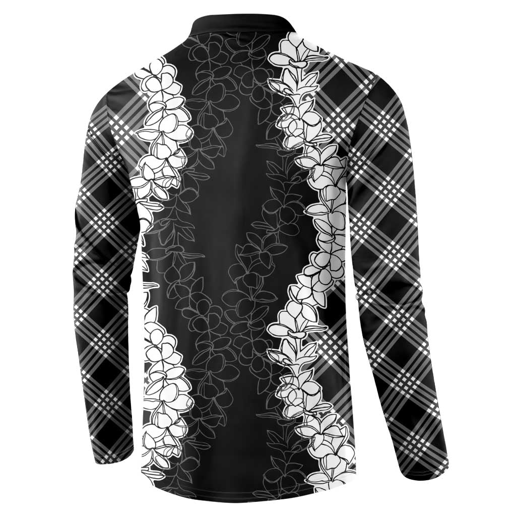 Hawaii Aloha Plumeria Lei Black Palaka Button Sweatshirt - Polynesian Pride
