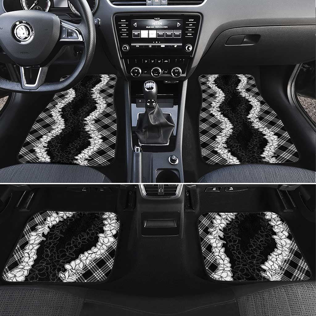 Hawaii Aloha Plumeria Lei Black Palaka Car Mats - Polynesian Pride