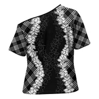 Hawaii Aloha Plumeria Lei Black Palaka Cross Shoulder Shirt - Polynesian Pride