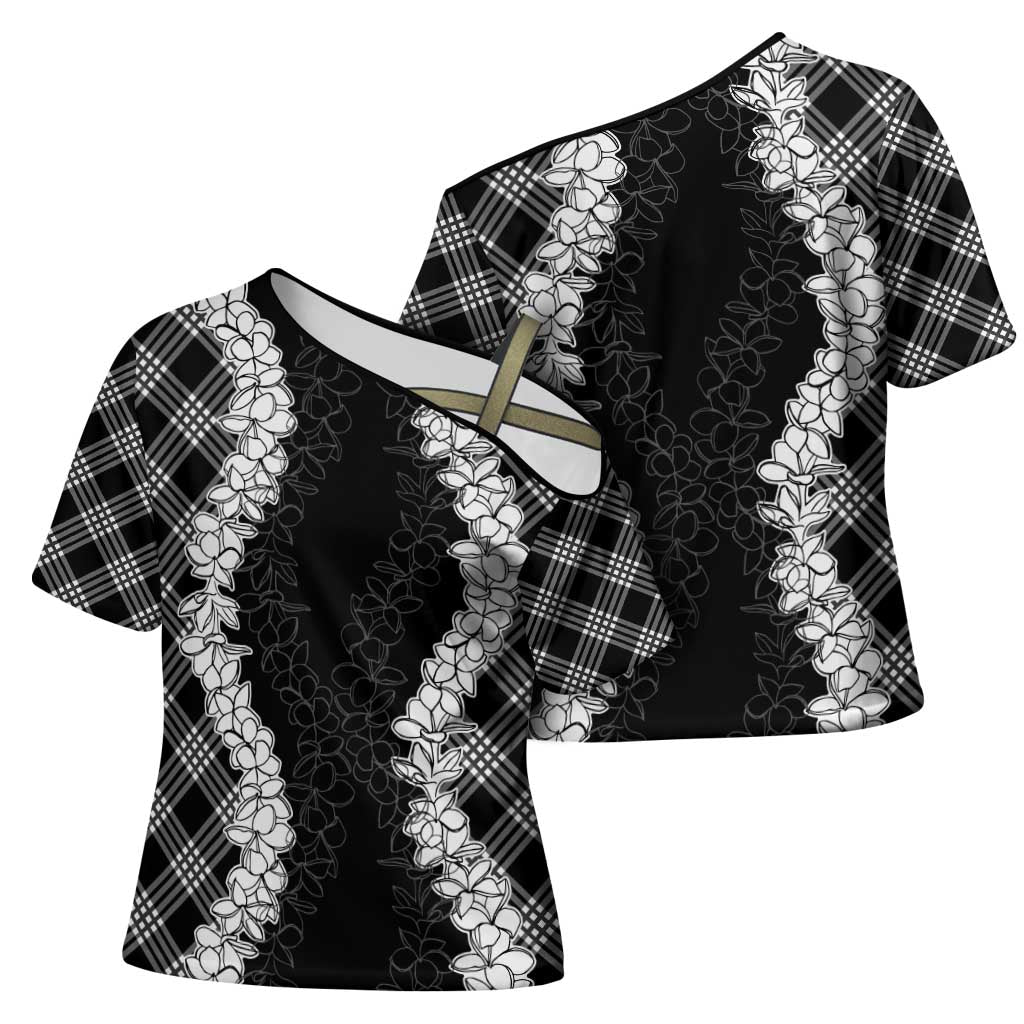 Hawaii Aloha Plumeria Lei Black Palaka Cross Shoulder Shirt - Polynesian Pride