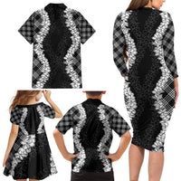Hawaii Aloha Plumeria Lei Black Palaka Family Matching Long Sleeve Bodycon Dress and Hawaiian Shirt LT7 - Polynesian Pride
