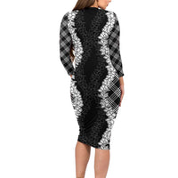 Hawaii Aloha Plumeria Lei Black Palaka Family Matching Long Sleeve Bodycon Dress and Hawaiian Shirt LT7 - Polynesian Pride