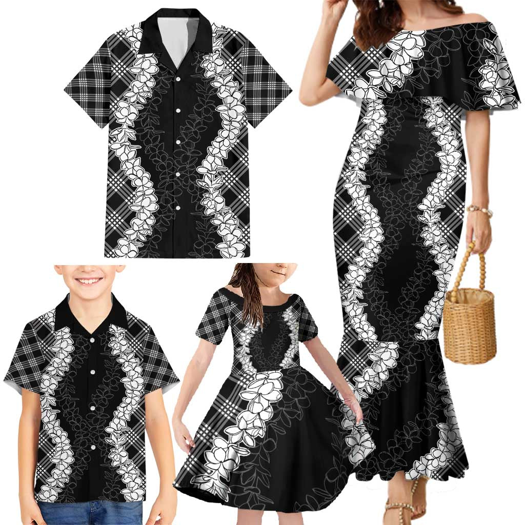 Hawaii Aloha Plumeria Lei Black Palaka Family Matching Mermaid Dress and Hawaiian Shirt LT7 - Polynesian Pride