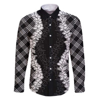 Hawaii Aloha Plumeria Lei Black Palaka Family Matching Off The Shoulder Long Sleeve Dress and Hawaiian Shirt LT7 Dad's Shirt - Long Sleeve Black - Polynesian Pride