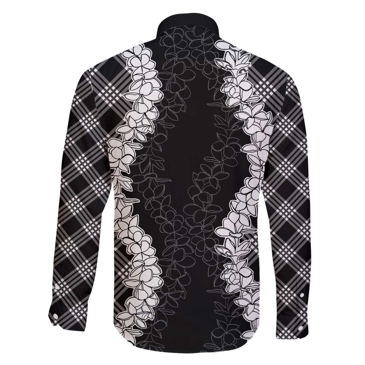 Hawaii Aloha Plumeria Lei Black Palaka Family Matching Off The Shoulder Long Sleeve Dress and Hawaiian Shirt LT7 - Polynesian Pride