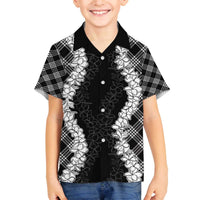 Hawaii Aloha Plumeria Lei Black Palaka Family Matching Off The Shoulder Long Sleeve Dress and Hawaiian Shirt LT7 Son's Shirt Black - Polynesian Pride