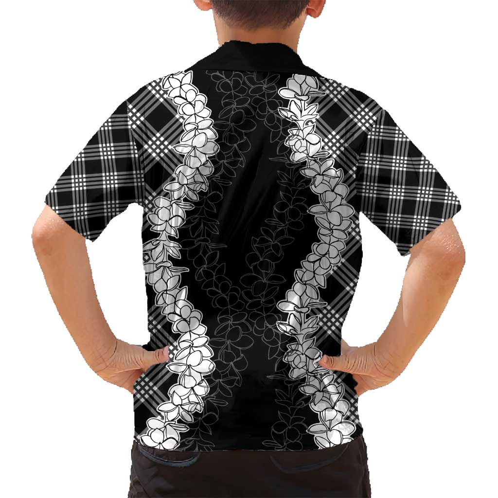 Hawaii Aloha Plumeria Lei Black Palaka Family Matching Off Shoulder Maxi Dress and Hawaiian Shirt LT7 - Polynesian Pride